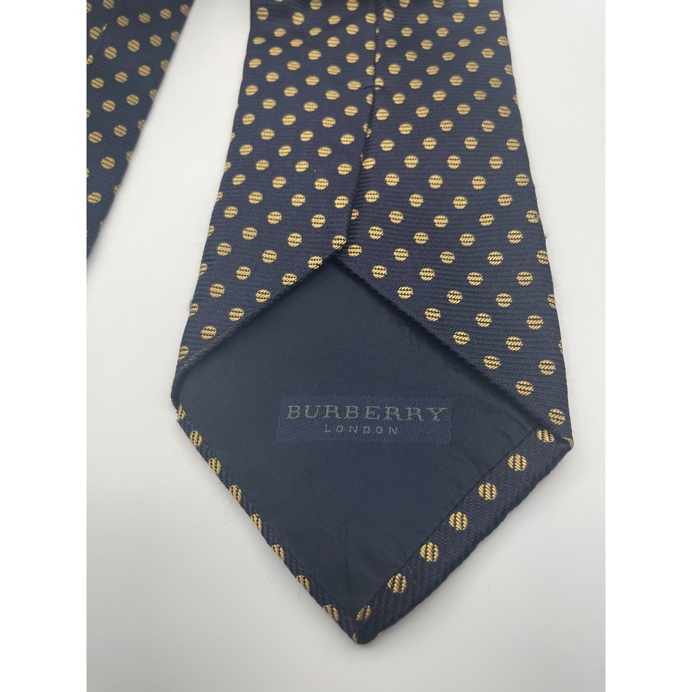 Burberry London Mens Silk Tie Navy Blue Gold Polka Dot Made in Italy Designer - Picture 5 of 5